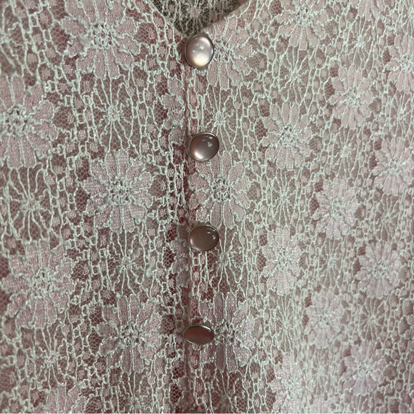 Vintage Nicola pink floral lace collared short sleeve top coquette soft girl M - Picture 9 of 14